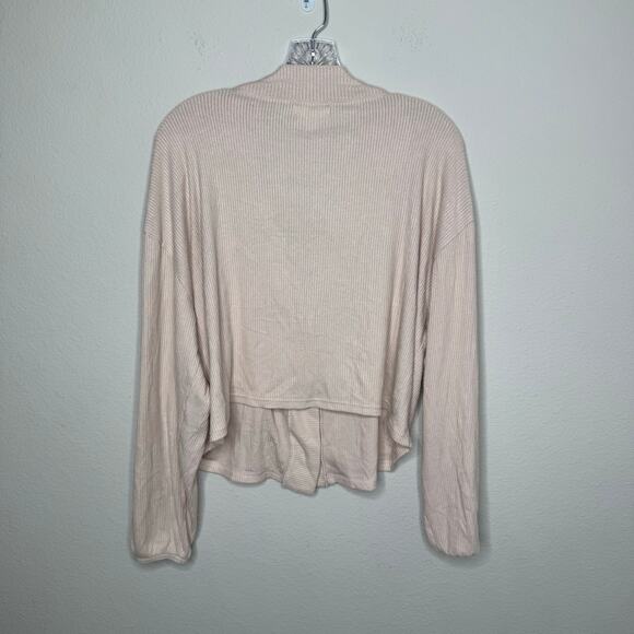Open Edit L Beige Ribbed Button Front Cardigan Sweater Nordstrom $89 NWT - Picture 5 of 9